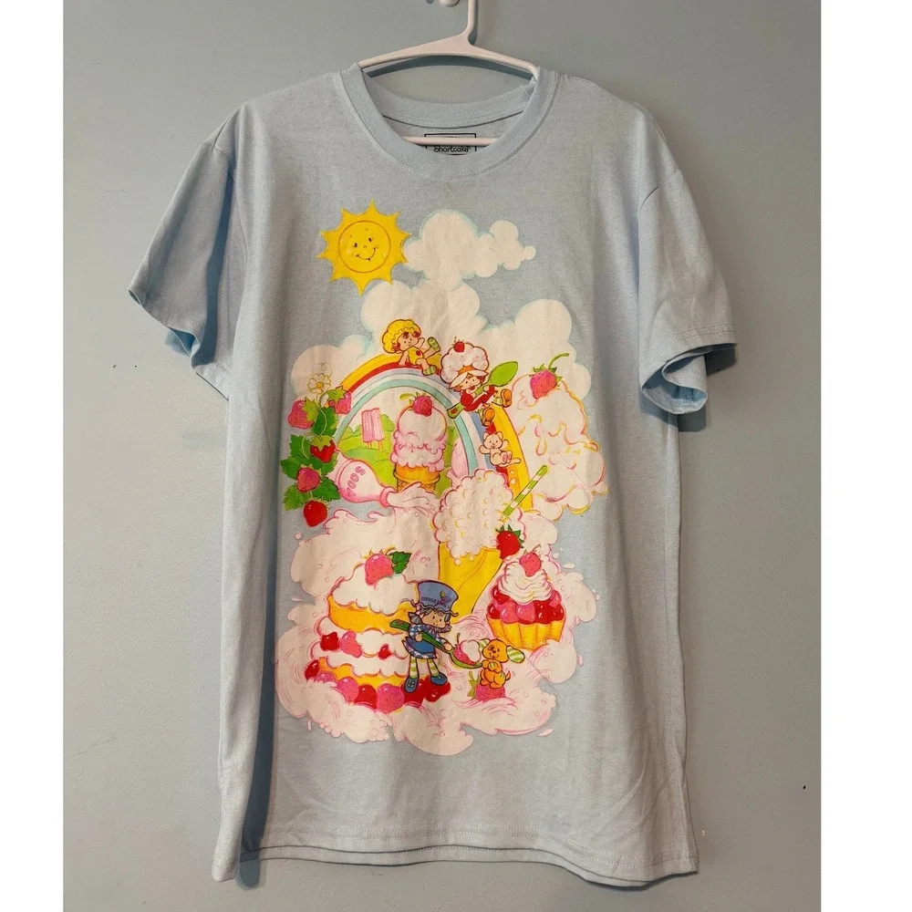 Strawberry Shortcake Women's Medium Isaac Morris Graphic Tee Light Blue 1986